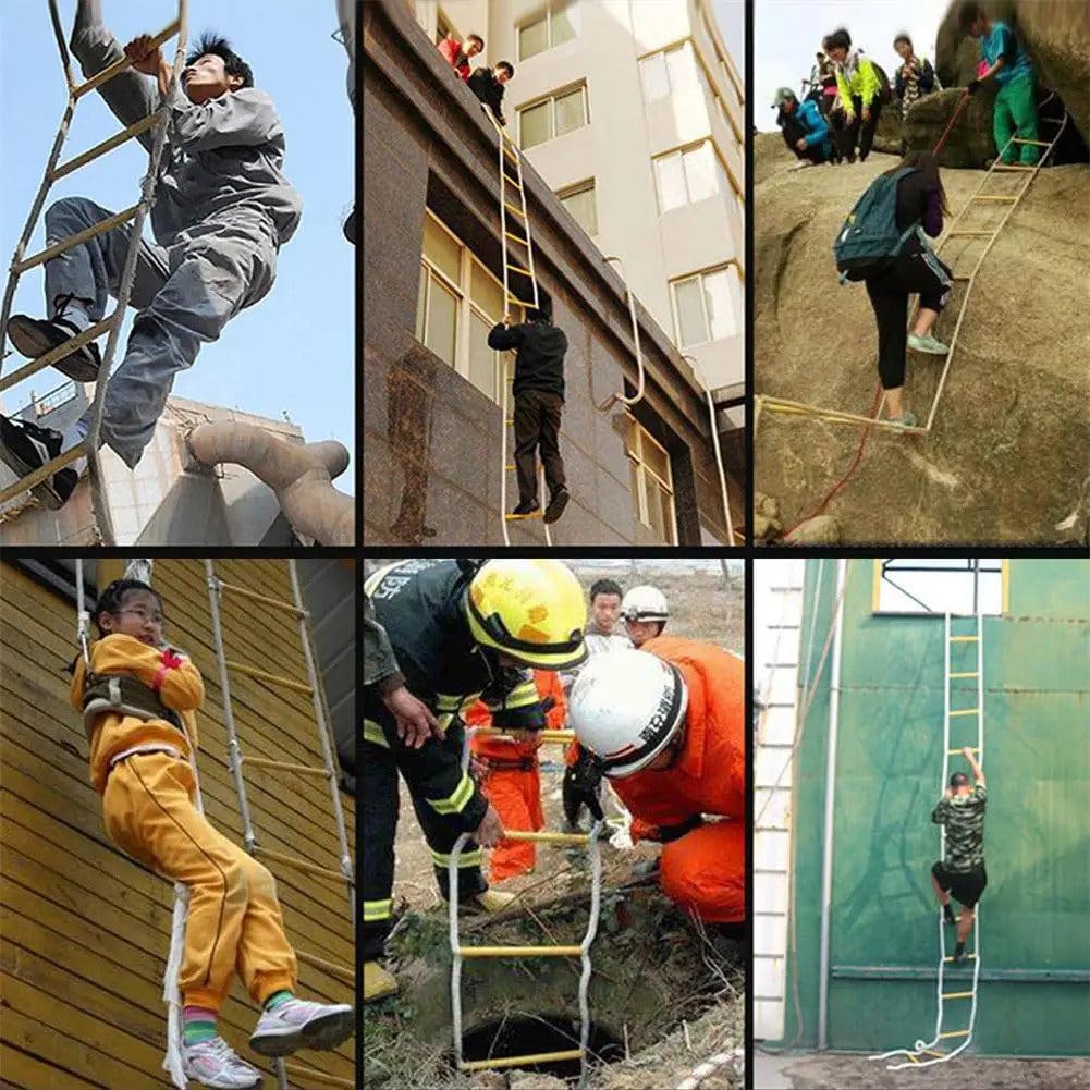 Genérico Escalera de Cuerda de Emergencia para Escape de Incendios - Longitud Ajustable de 5 m a 30 m, Escalera de Seguridad compacta y Reutilizable con 2 Ganchos - Ideal para niños y Adultos, soluci