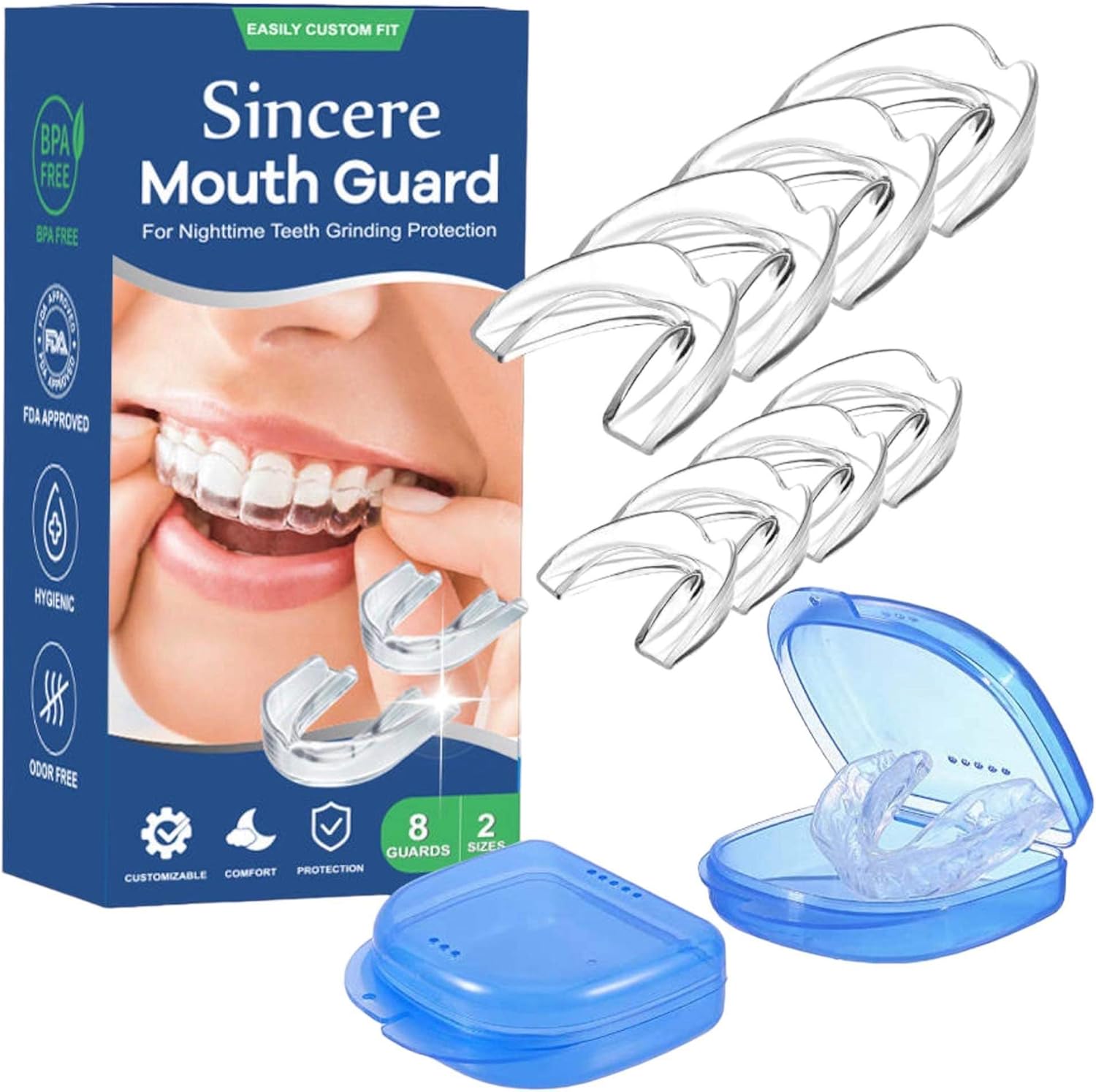 Sincere Mouth Guard for Grinding Teeth at Night, Sport Athletic, Whitening Tray, 2