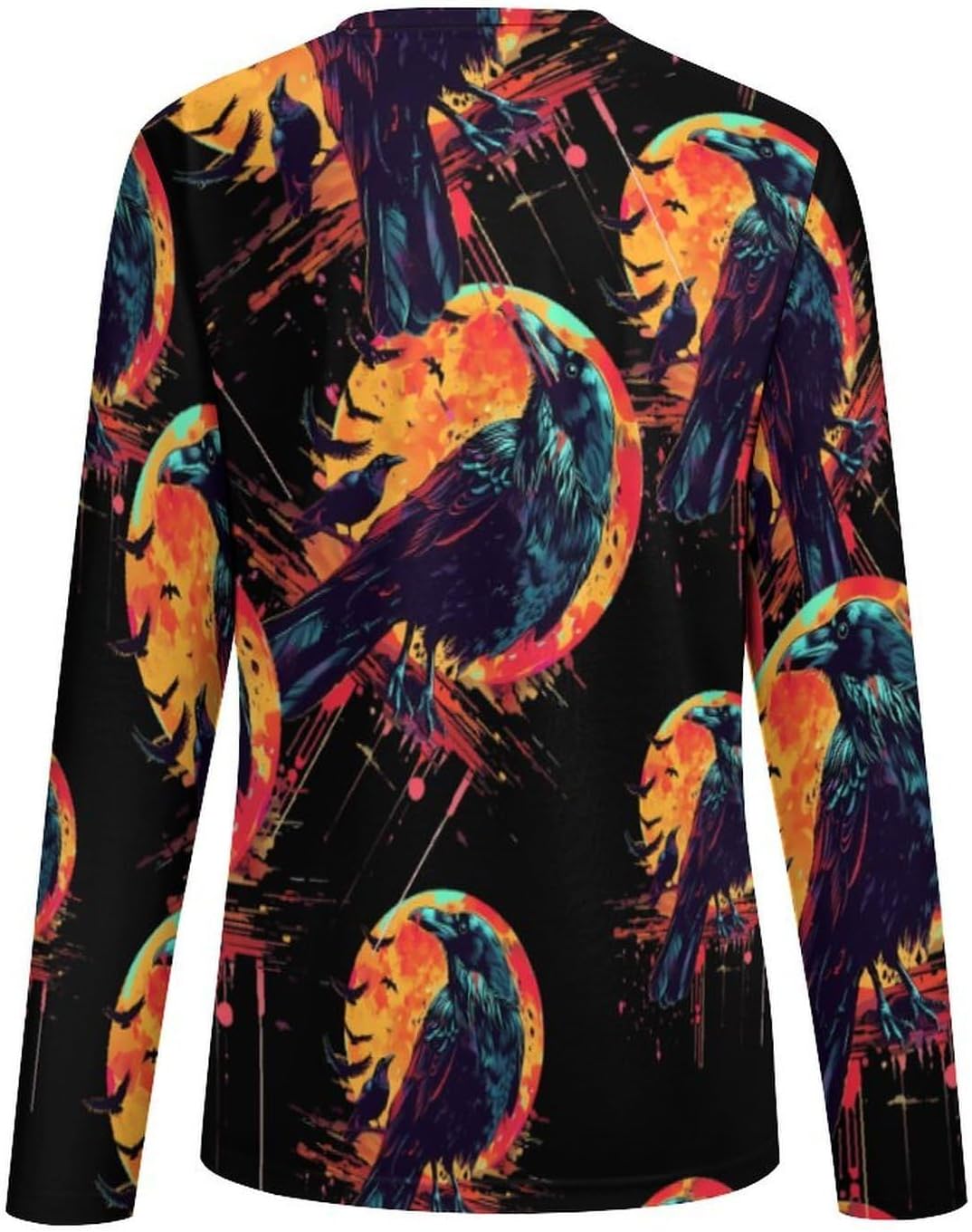 Watercolor Raven Moon Crow Women's Pajama Top Sleepwear Pajamas Sleep T-Shirt Long Sleeve Shirt Crewneck Tee