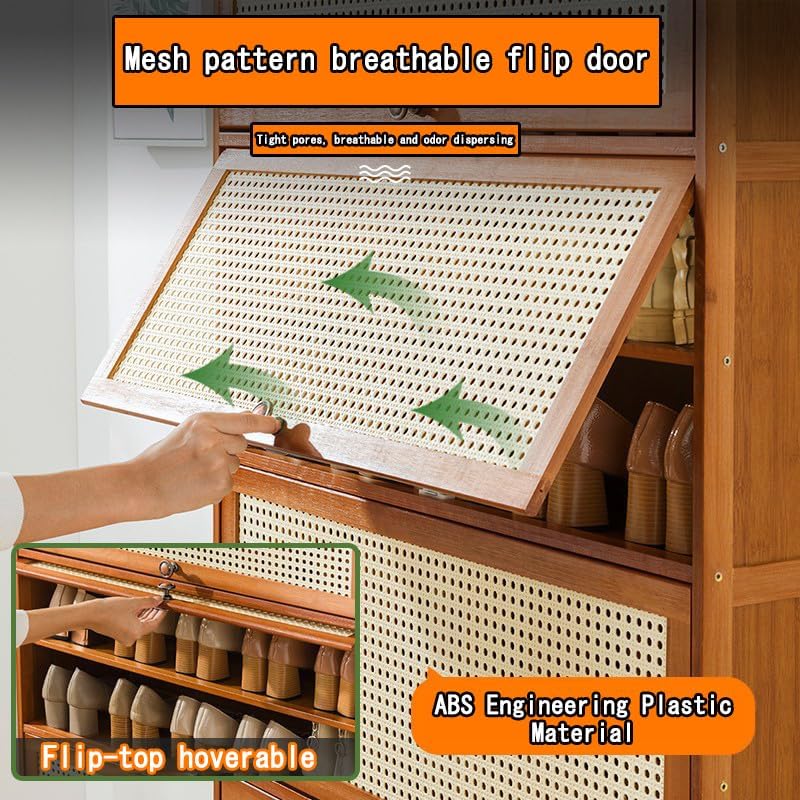 Shoe Storage Cabinet Cabinets Hallway Slim Cupboard Cupboards Hallways Slimline，Bamboo Shoe Storage Organizer, Space-Saving Rack for Hallway & Entryway, Stylish Shoe Shelf to Maximize Capaci