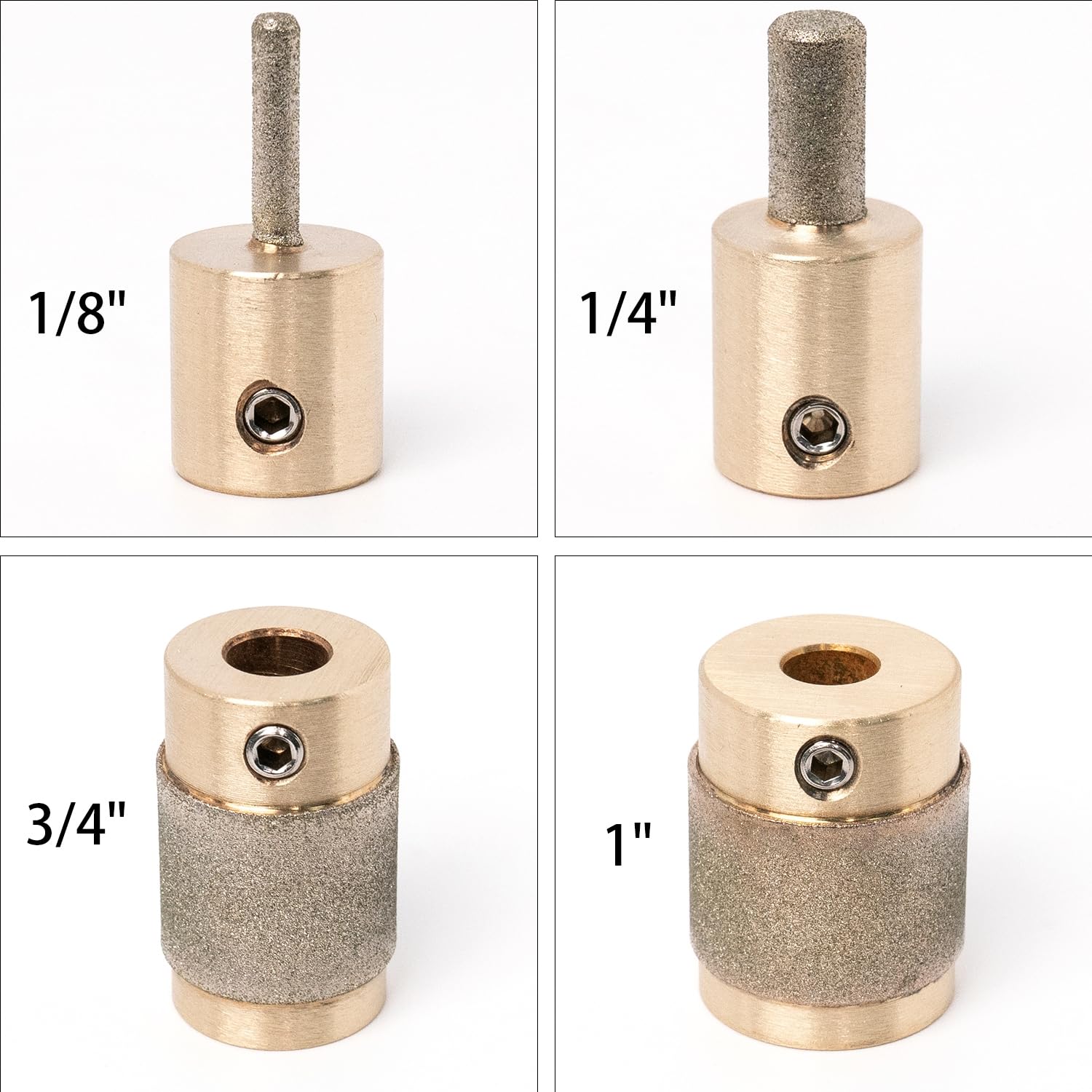 Stained Glass Grinder Bits,1 3/4 1/4 1/8 Inch Diamond Grind Bit for Glass Grinder Machine,Brass Core (4 Sizes+Sponge+Fuse)