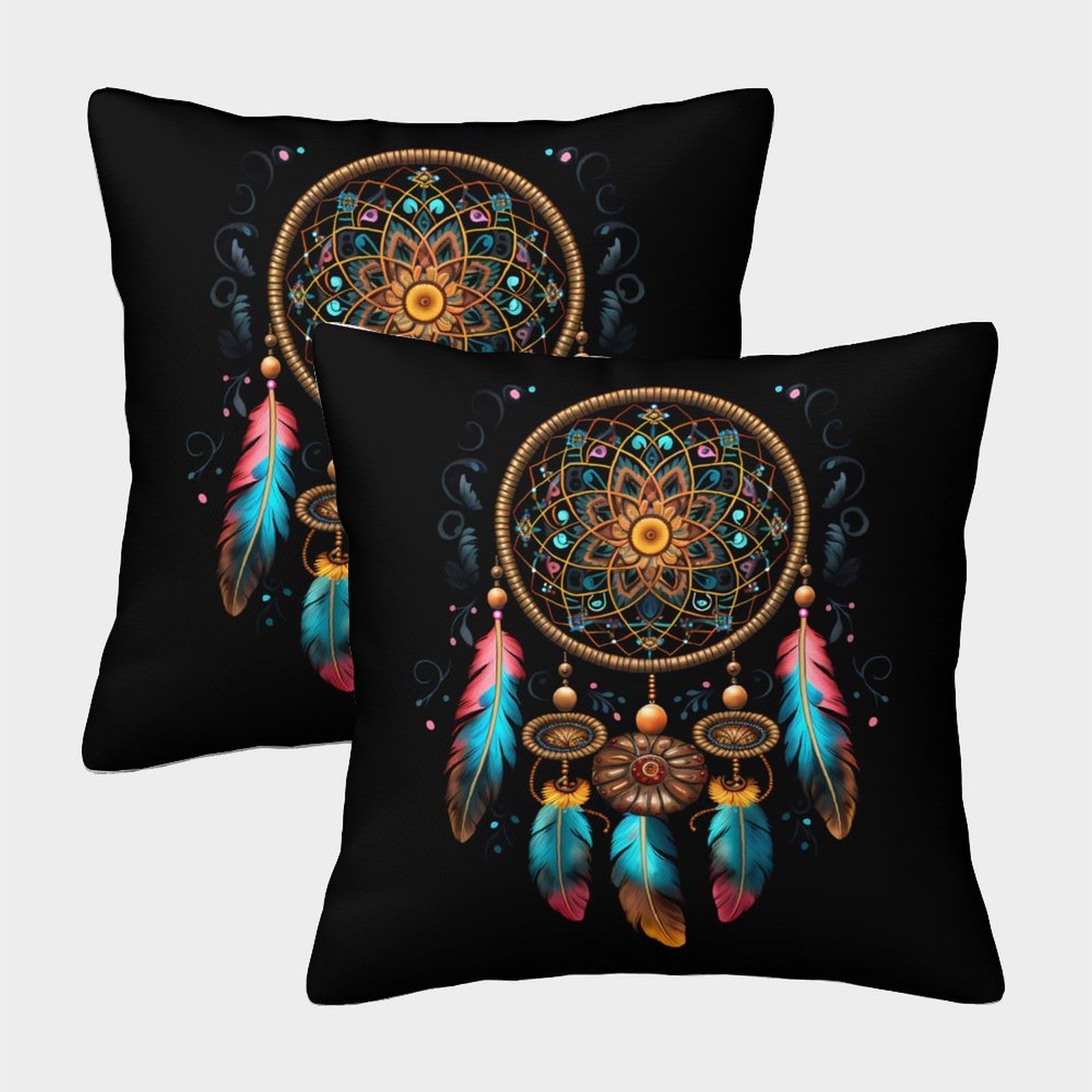QFVANSIYO Boho Dreamcatcher 3D Printed Microfiber Pillowcase for Adults Bedroom Decor Dreamcatcher Pillow Cover Soft Breathable 50x50cm