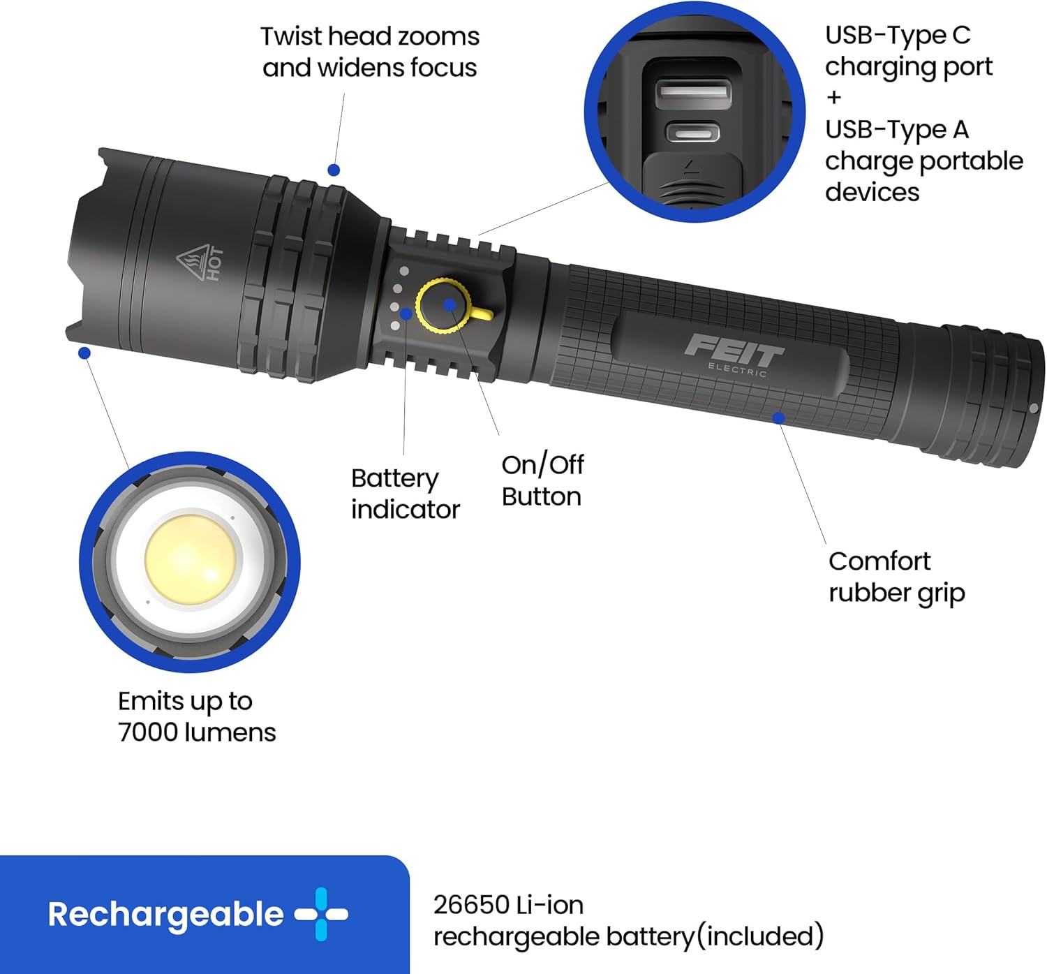 Diagram of Feit Electric FLR7000/FLEX Flashlight components