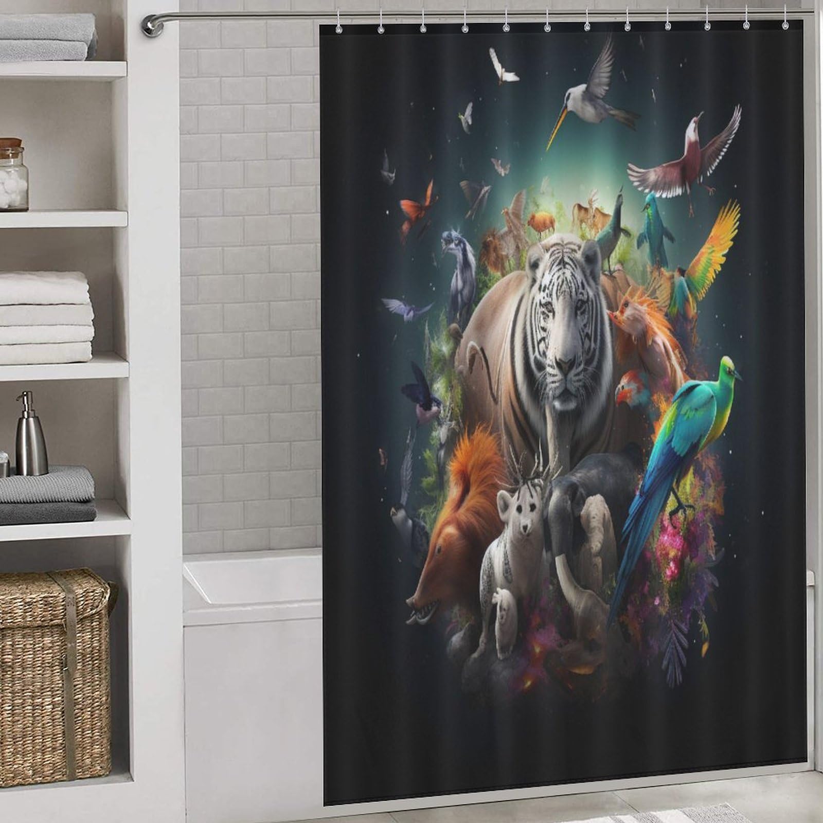 Rideau de douche animaux africains en tissu polyester imperméable 152x183cm pour baignoire
