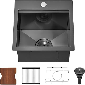 15 Drop In Black Bar Sink, Scamall 15x15x9 In Kichen Sink Topmount