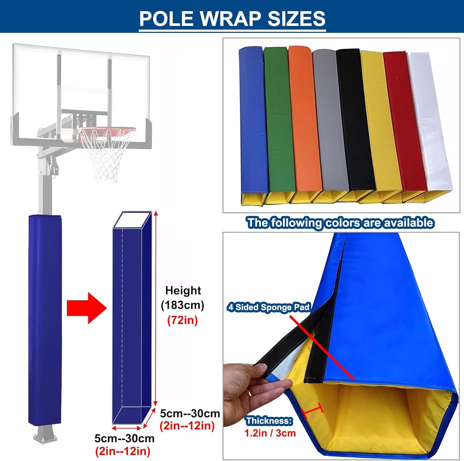 Square Pole Padding Basketball Pole Pads, Weatherproof Protective Padding, Easy Installation Impact-Resistant, for Basketball, Hoop/Basement/Garage/Playground