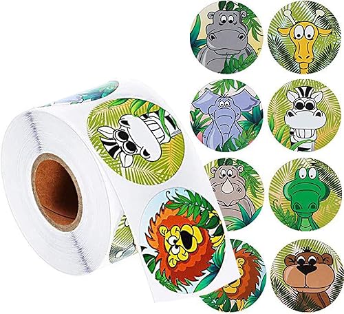 Miniatura 10 de 500 calcomanías redondas de animales de dibujos animados para niños y profesores, suministros escolares, rollo de incentivo de animales pequeños,