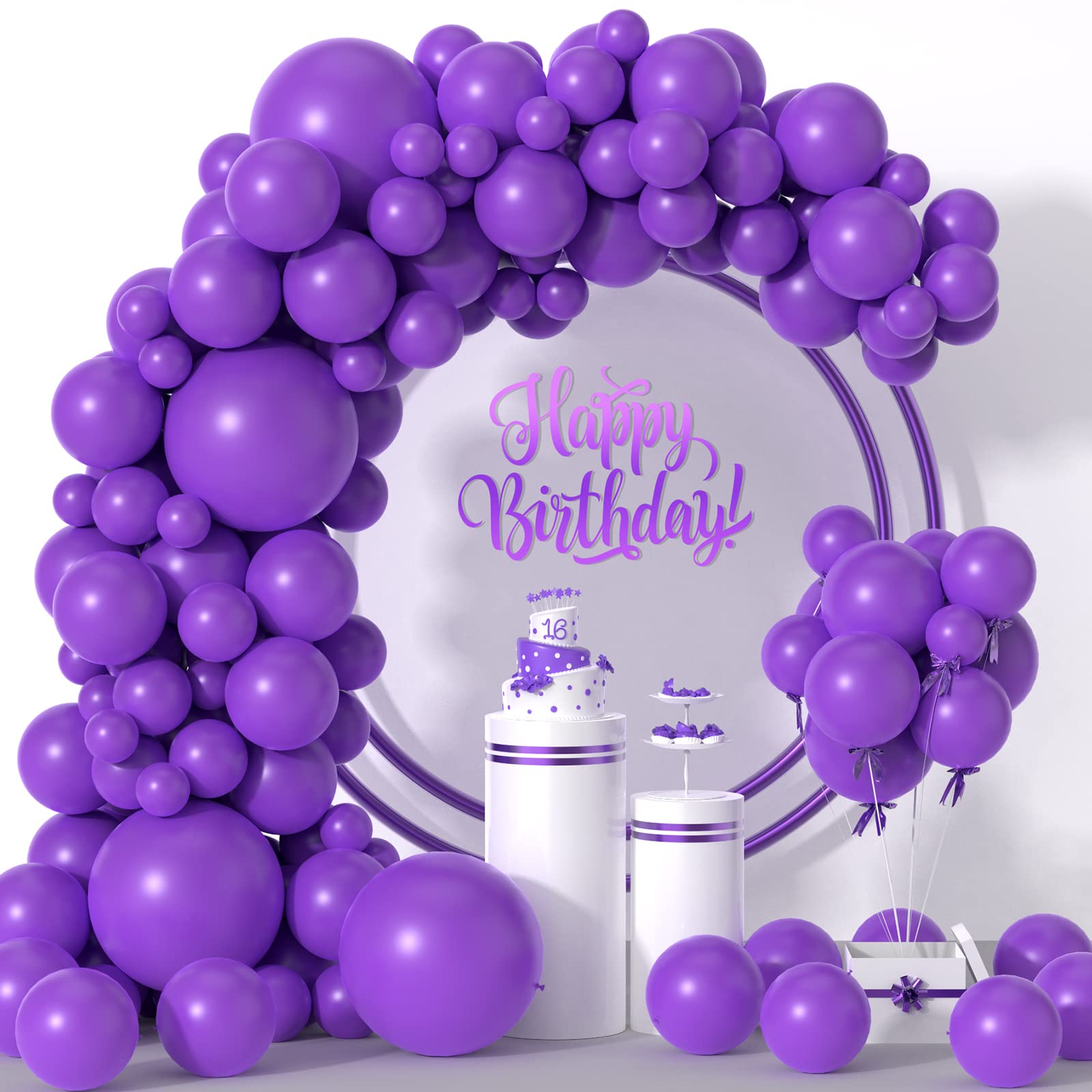 Purple Balloons 114pcs Dark Purple Balloon Garland Arch Kit 5 10 12 18 Inch Different Sizes Party Balloons Pack for Halloween Mardi Gras Baby Shower Wedding Birthday Party Decorations