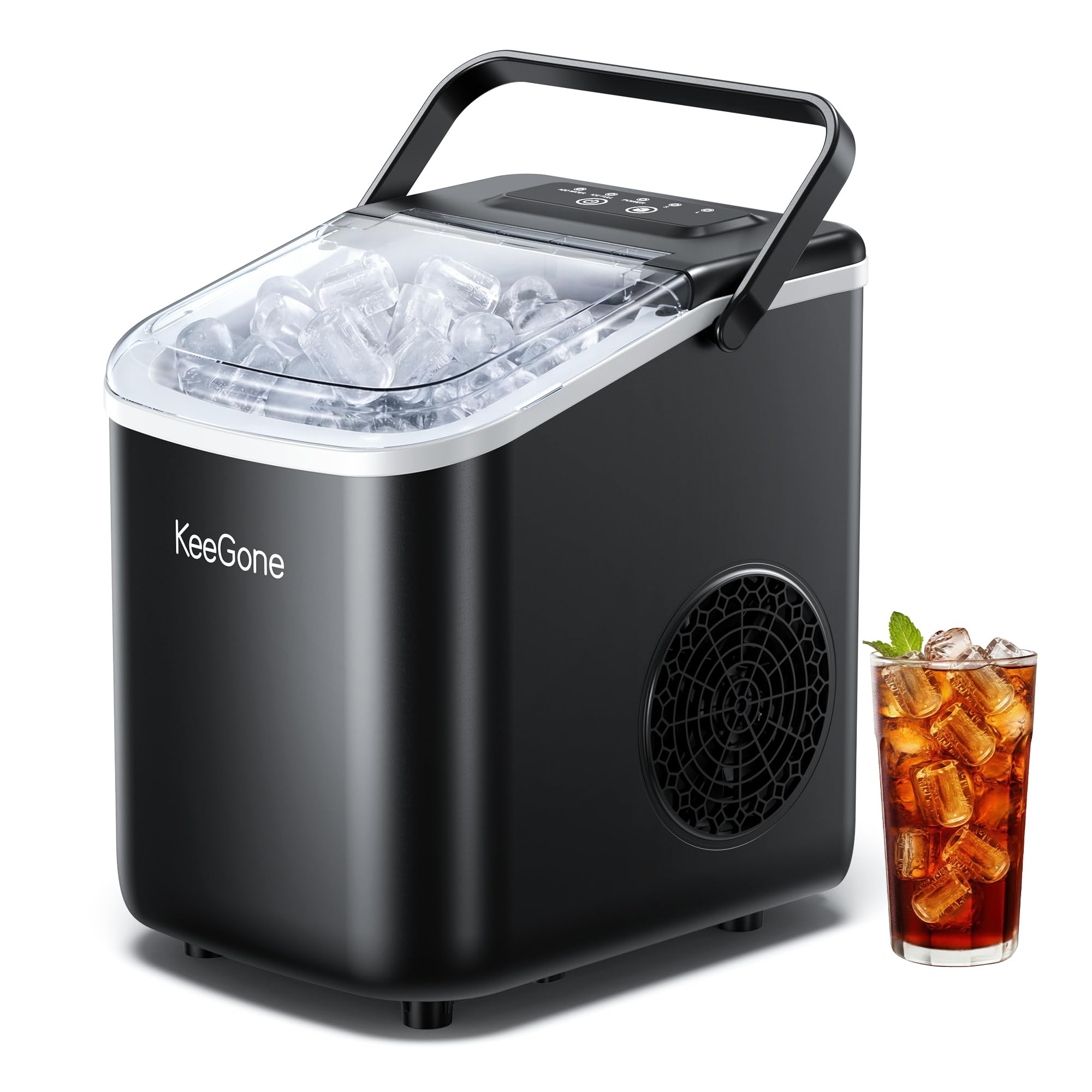 Eiswürfelmaschine Klein mit 1,2 Liter Wassertank 9 Würfel in 6 Minuten fertig Schwarz Ice Maker mit Tragbarem Griff 10KG/24H Selbstreinigendes Eiswürfelmaschinen für Küche Büro Bar und Party