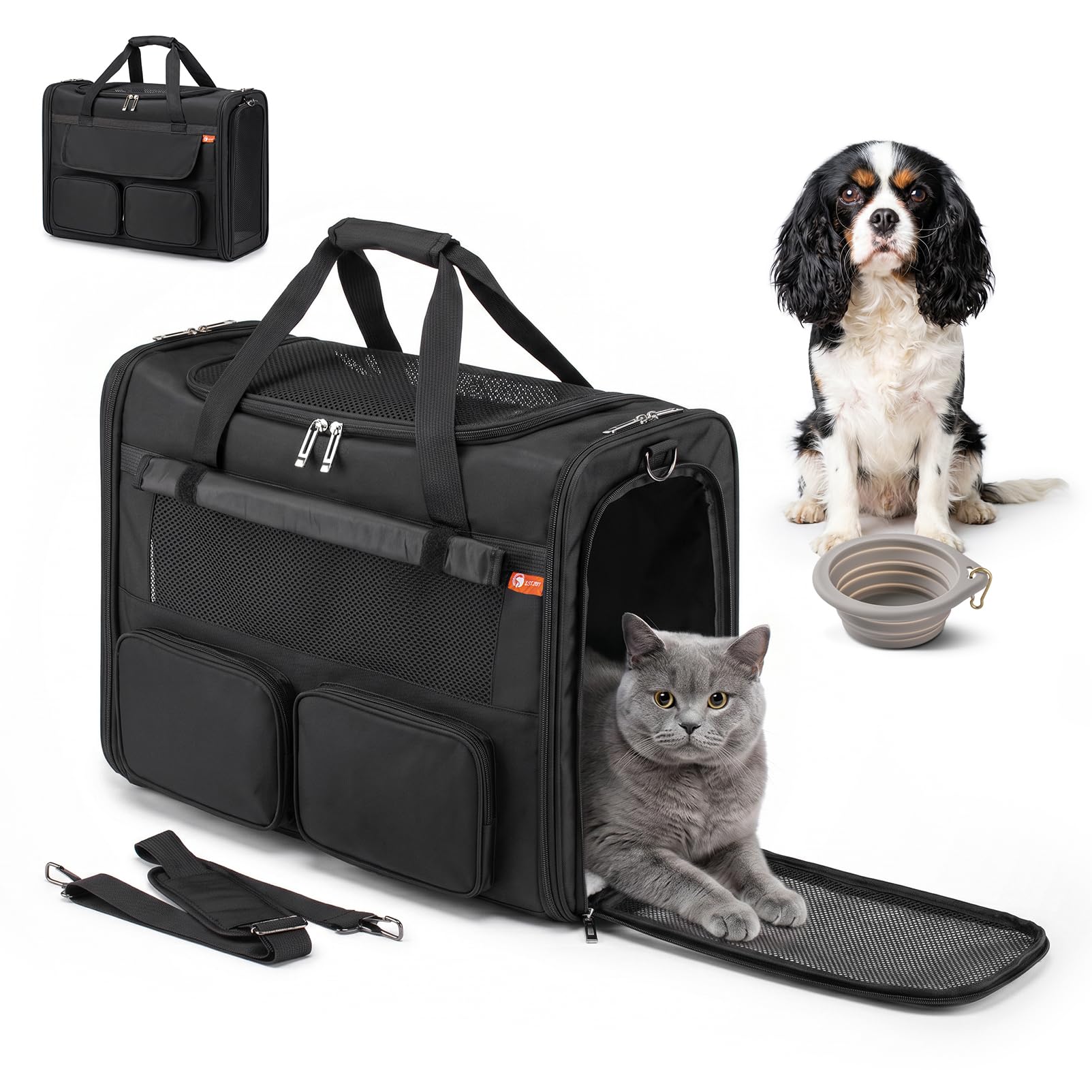 Transportin Gato Homologado 55x40x23cm Para Avion Cabina, Plegable Bolsa de Transportin Perro Grande Transpirable Cat Carrier con Bebedero Plegable Para Gatos y Perros, Air Europa Aerolineas
