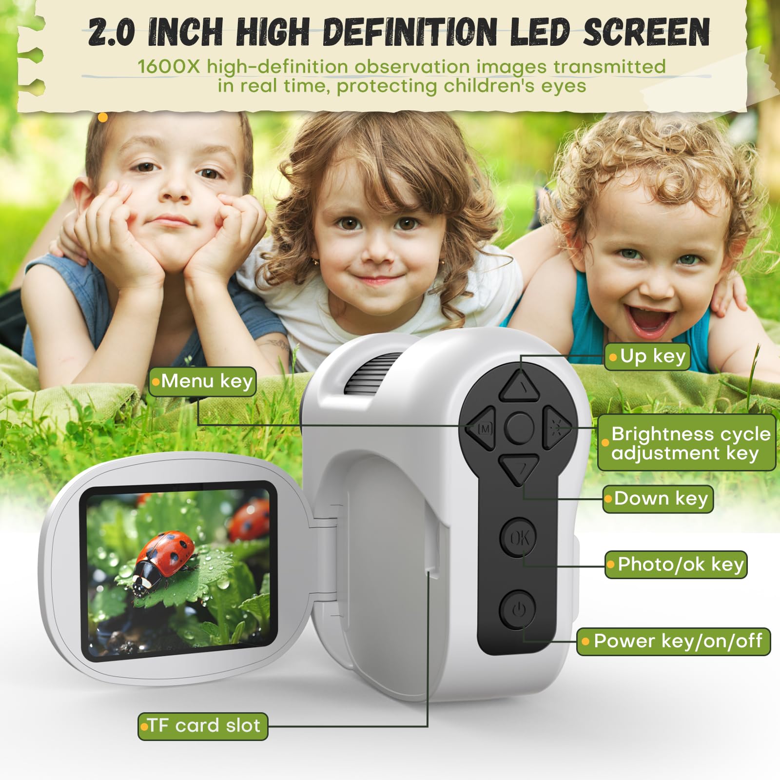 Microscope numérique USB, AOPICK Caméra de Endoscope à Grossissement 50X- 1600X, Microscope Digital Portable avec 8 Lumières LED pour Android (USB-C), iPhone et iPad