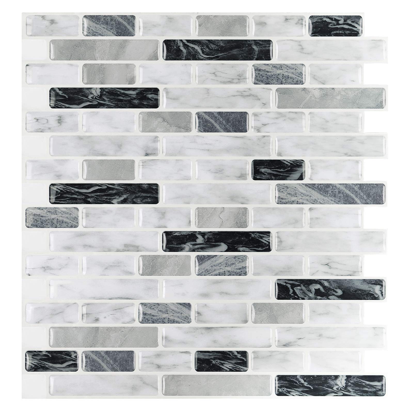 decalmile 10 Pcs 3D Peel and Stick Tile Backsplash 12" x 12" Gray Marble Self Adhesive Wall Tiles Kitchen Bathroom Home Decor (30.5cm x 30.5cm)