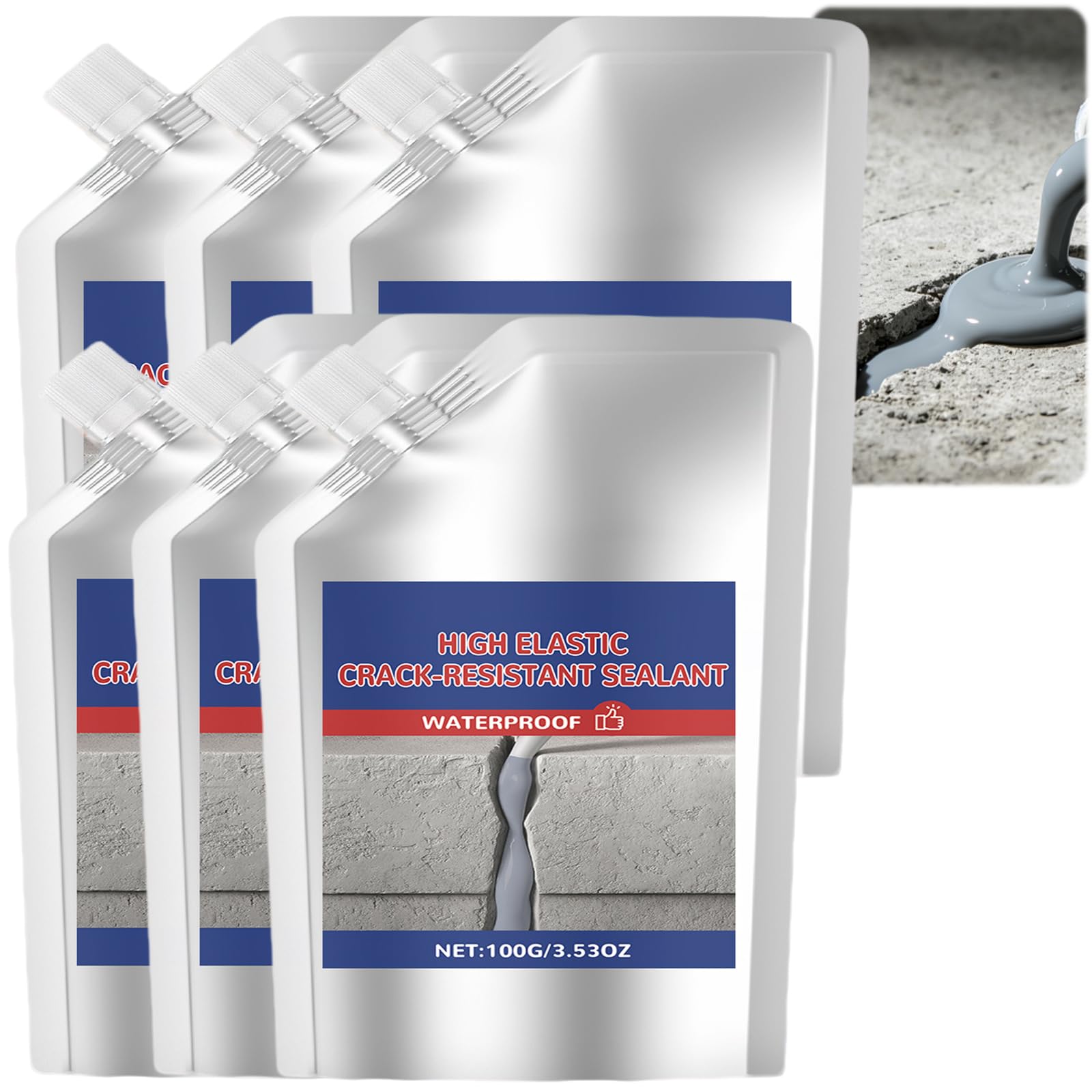 Mastic de réparation de fissures pour béton imperméable et autonivelant, mastic ciment haute élasticité, mastic anti-fissuration imperméable et haute élasticité, adhésif de réparation haute (6PCS)