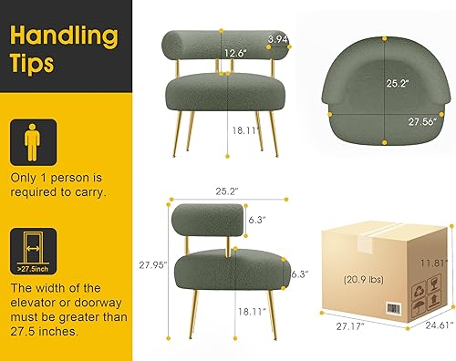 Miniatura 38 de Silla decorativa de Sherpa Boucle de mediados de siglo, silla redonda tapizada con brazo de barril para espacios pequeños, sofá de esquina lateral