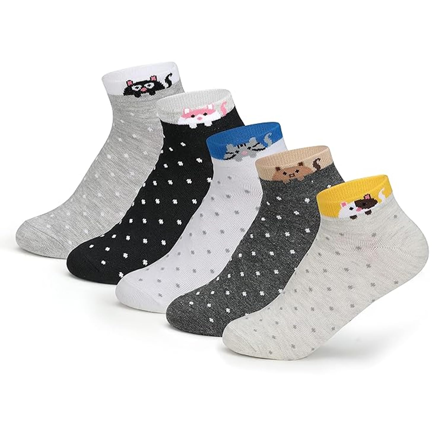 Women Funky Design Pattern Sneaker Length Compact Combed Cotton Socks Combo Packs of 5