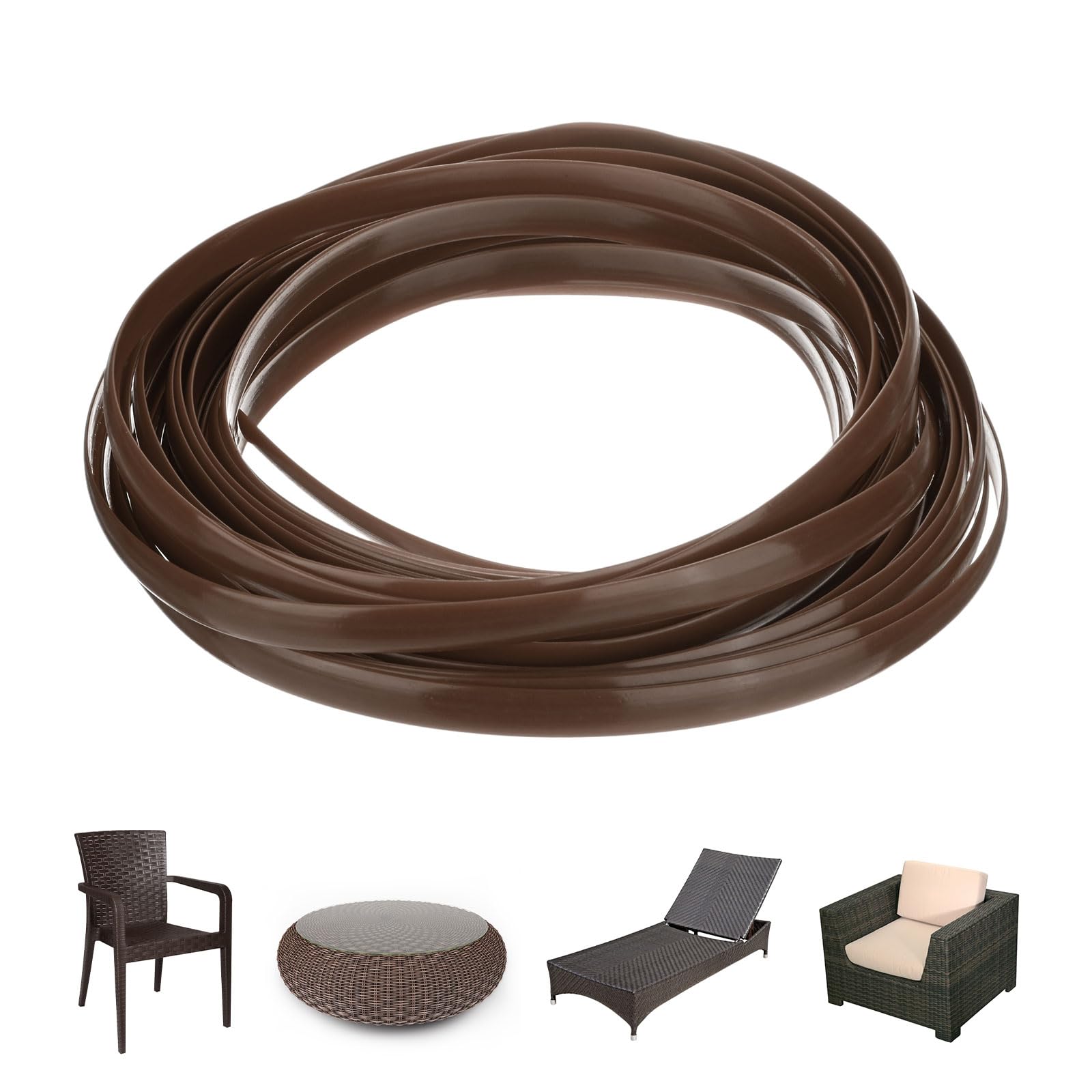 M METERXITY 1-Pack Wicker Repair Kit, 8mm x 33ft/10m Plastic Flat Rattan Replacement Supplies for Patio Furniture Repair/Basket Making/Chair Weaving, Synthetic Woven Rattan [Brown]