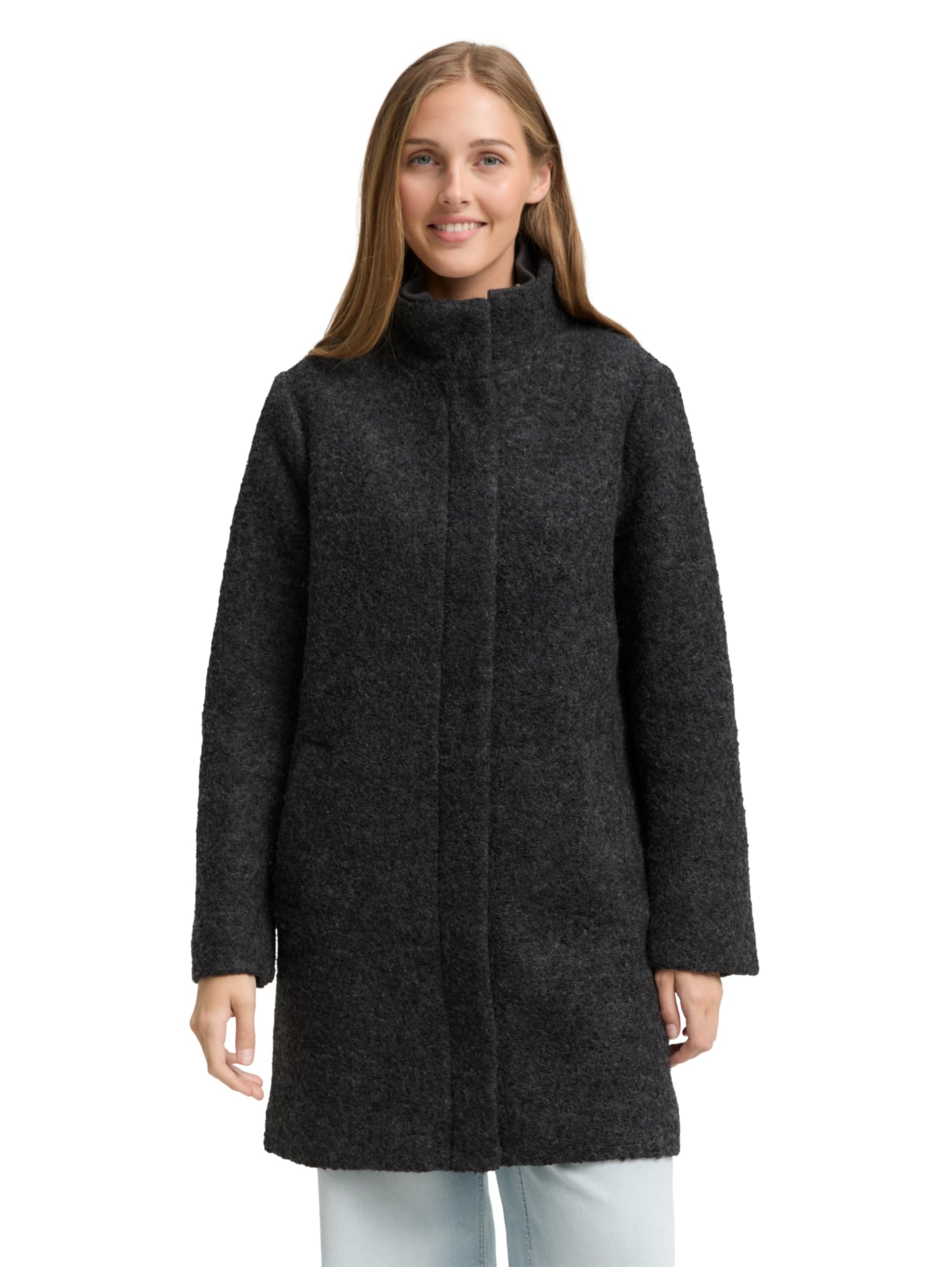 TOM TAILOR Denim Damen Bouclé Wollmantel mit Stehkragen