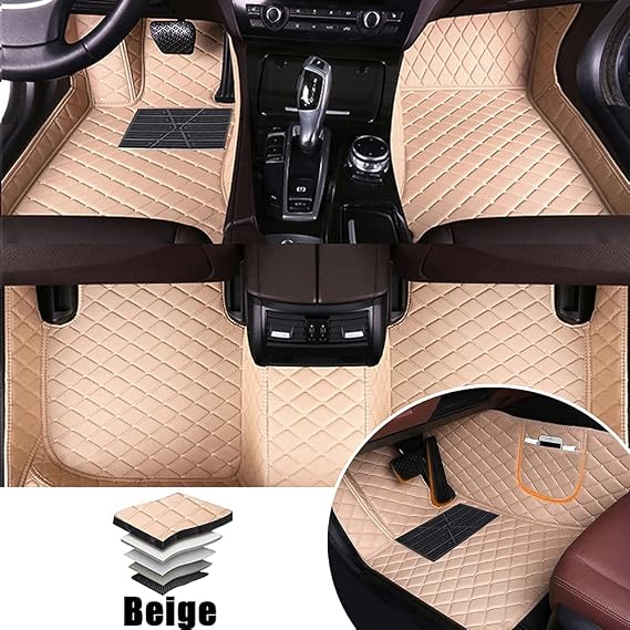 Leather Car Floor Mats for C5 2007-2012 Front & Rear Full Coverage Liner/Set (Beige)