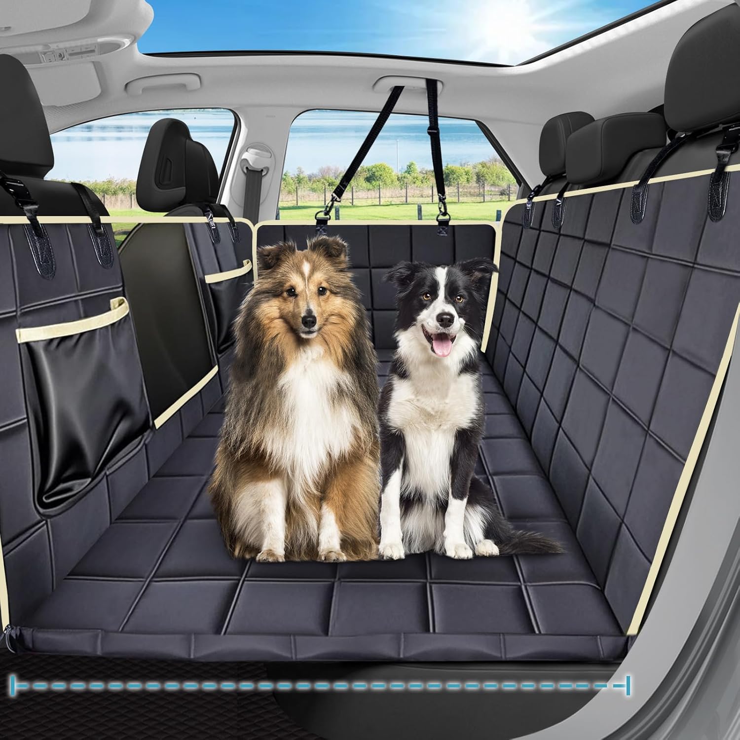 Lassie Back Seat Extender for Dogs Hard Bottom Waterproof Dog Hammock for Car, Heavy Duty Antislip Dog Car Seat Cover for Back Seat, Universal Pet Car Travel for Kids, Dogs (Deep Black, Truck)
