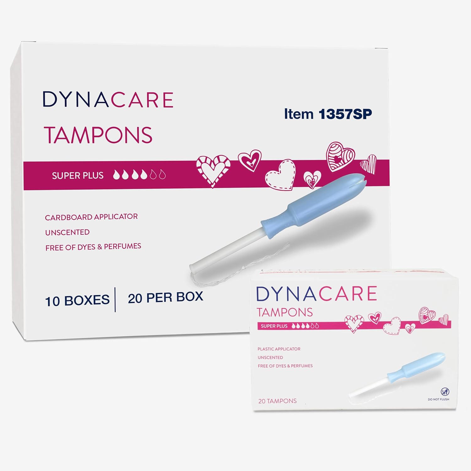 Dynarex Super Plus Tampons – Bulk Feminine Hygiene Product with Plastic Applicator – 6 Hour Protection – 10 Boxes of 20 Total Tampons