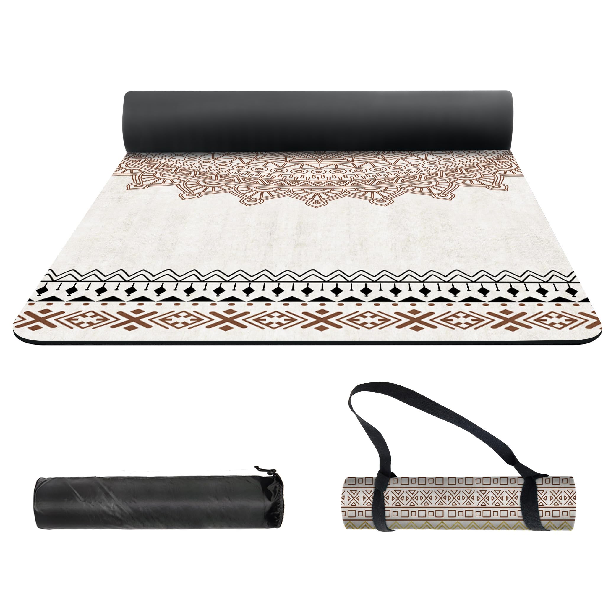 nuveti Yogamatte, bedruckt, extra dick, TPE, rutschfest, mit Tragetasche, 183 x 61 cm, extra dick, 6 mm, für Yoga, Pilates, Fitness und Bodenübungen