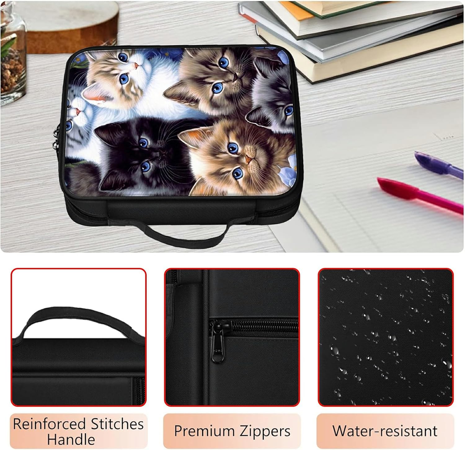 Cute Cat Bible Cover for Women and Men Carrying Book Case Church Bag Bible Protective with Handle and Zippered Pocket Perfect Gifts for Church Religious