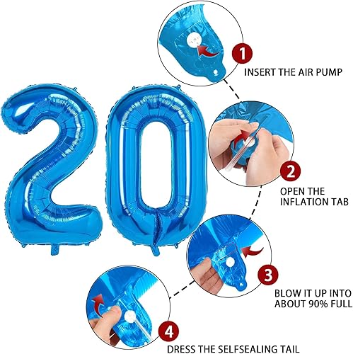Miniatura 3 de Globo azul con el número 20 de 40 pulgadas, globos grandes de Mylar para niños de 20 años de edad, decoración de fiesta de cumpleaños, boda,