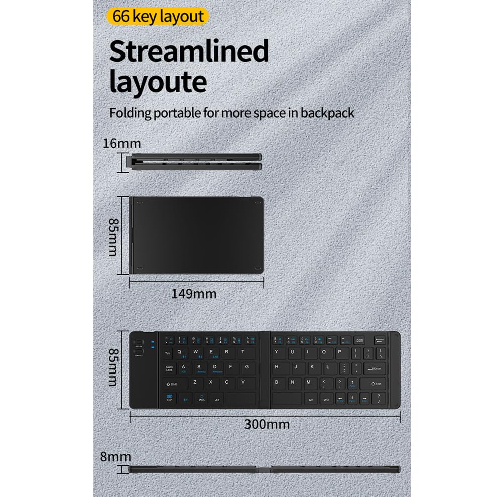 Image of Portable Wireless Bluetooth Folding Keyboard Ultra Slim Pocket Size, Bluetooth Wireless, for iOS, Android and Windows Tabs, Smartphones (QWERTY Folding Keyboard)