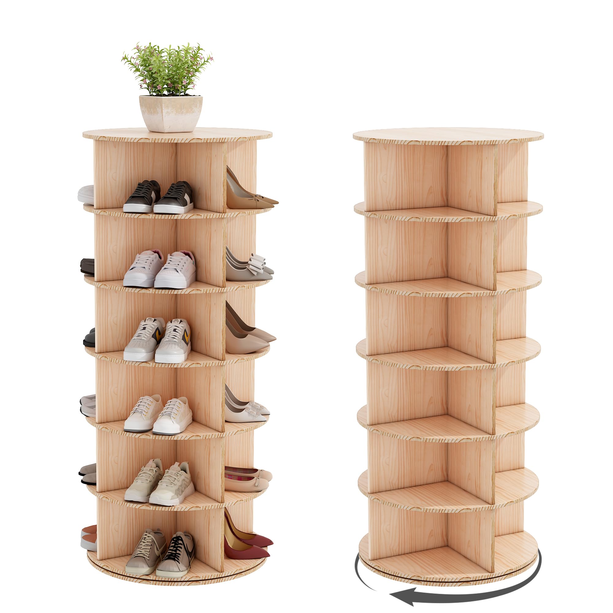 Zapatero Giratorio de 6 Niveles, Schuhregal aus Massivholz, 24 Pares de Zapatos, 113 cm Estantería Multiusos para Entrada, Vestíbulo, Sala de Estar, Dormitorio