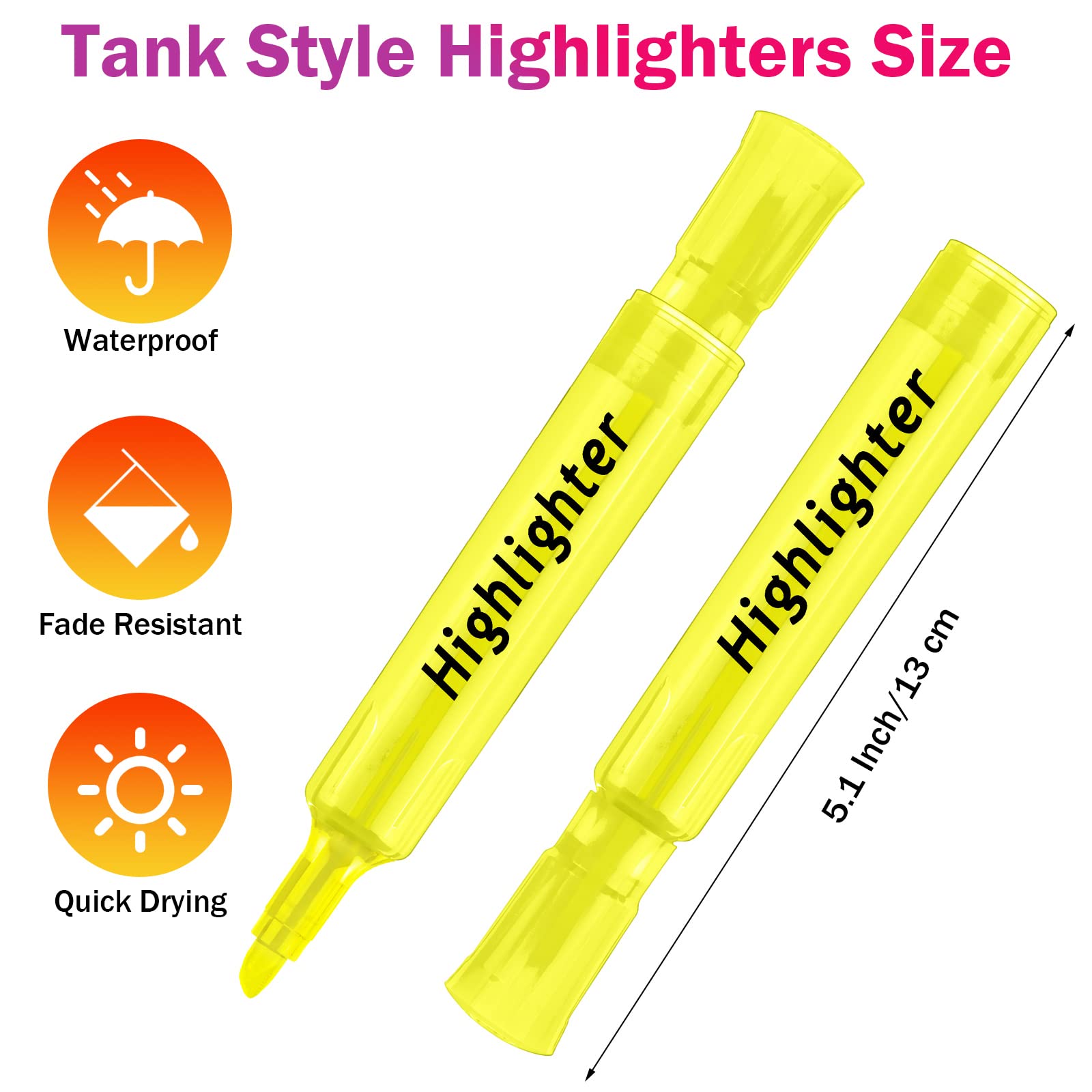 Teling Textmarker, Keilspitze, Tank-Stil, Textmarker für Schule, Klassenzimmer, verschiedene Farben, fluoreszierende Textmarker, gelbe Textmarker für Büro und Geschäft, 300 Stück