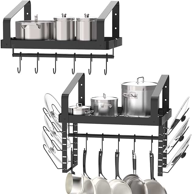 X-cosrack Pot Racks Wall Mounted Set of 2,with Towel Bar and Pots Pans L...