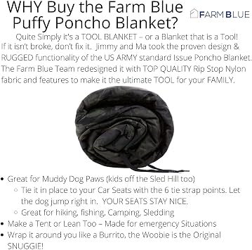Farm Blue Black Camo Camping Military Blanket Tactical Woobie Blanket Poncho Liner - Lightweight, Multifunctional, All Weather Blankets - Camping Gear, Backpacking and Other Outdoor Activities