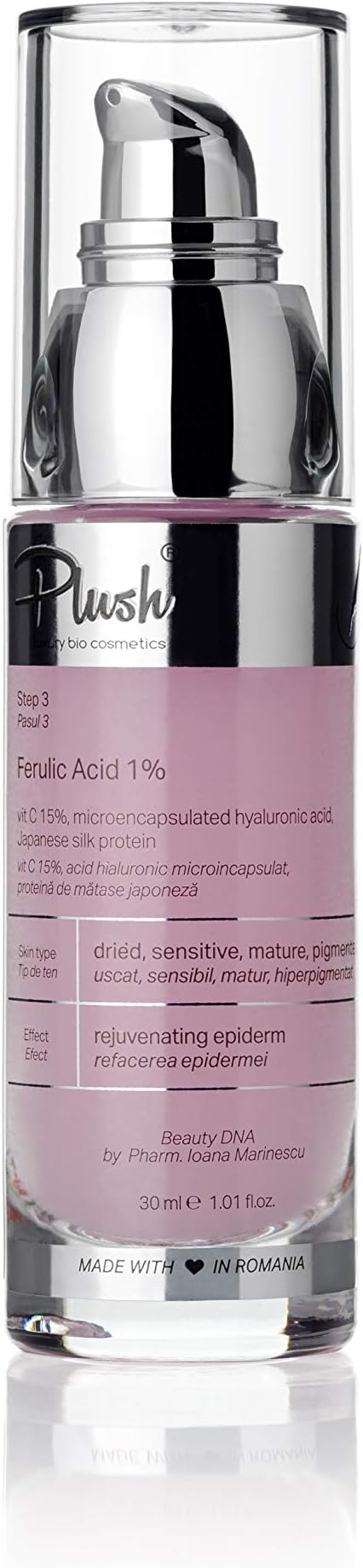 Plush luxuryBIOcosmetics - Serum Ferulic Acid 1% Vit. C 15% for face - restores the epiderma - skin types: dry, sensitive, mature, hyperpigmented (30 ml)