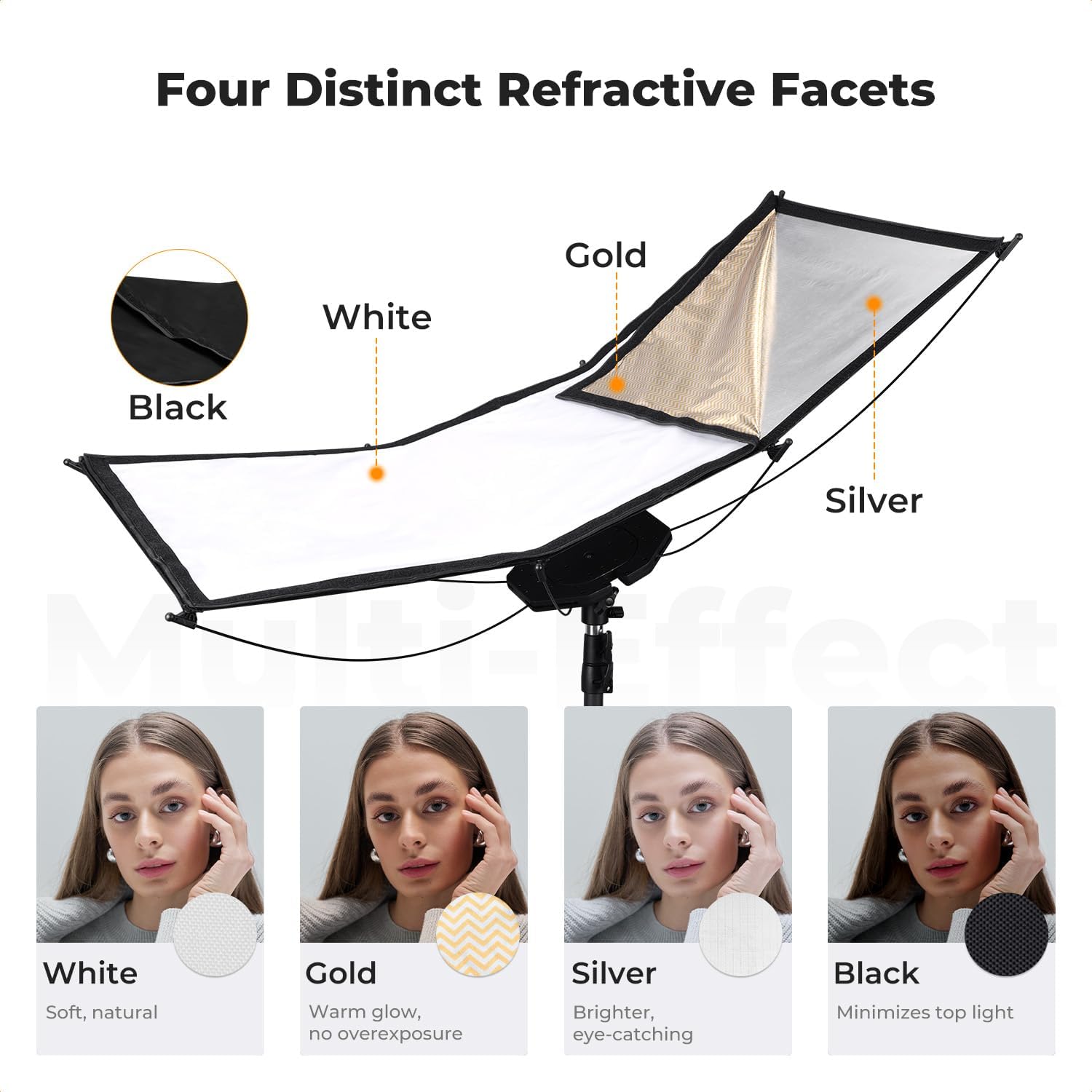 K&F CONCEPT 41"x17" Curved Reflector with Stand, Quick-Open, 4-in-1