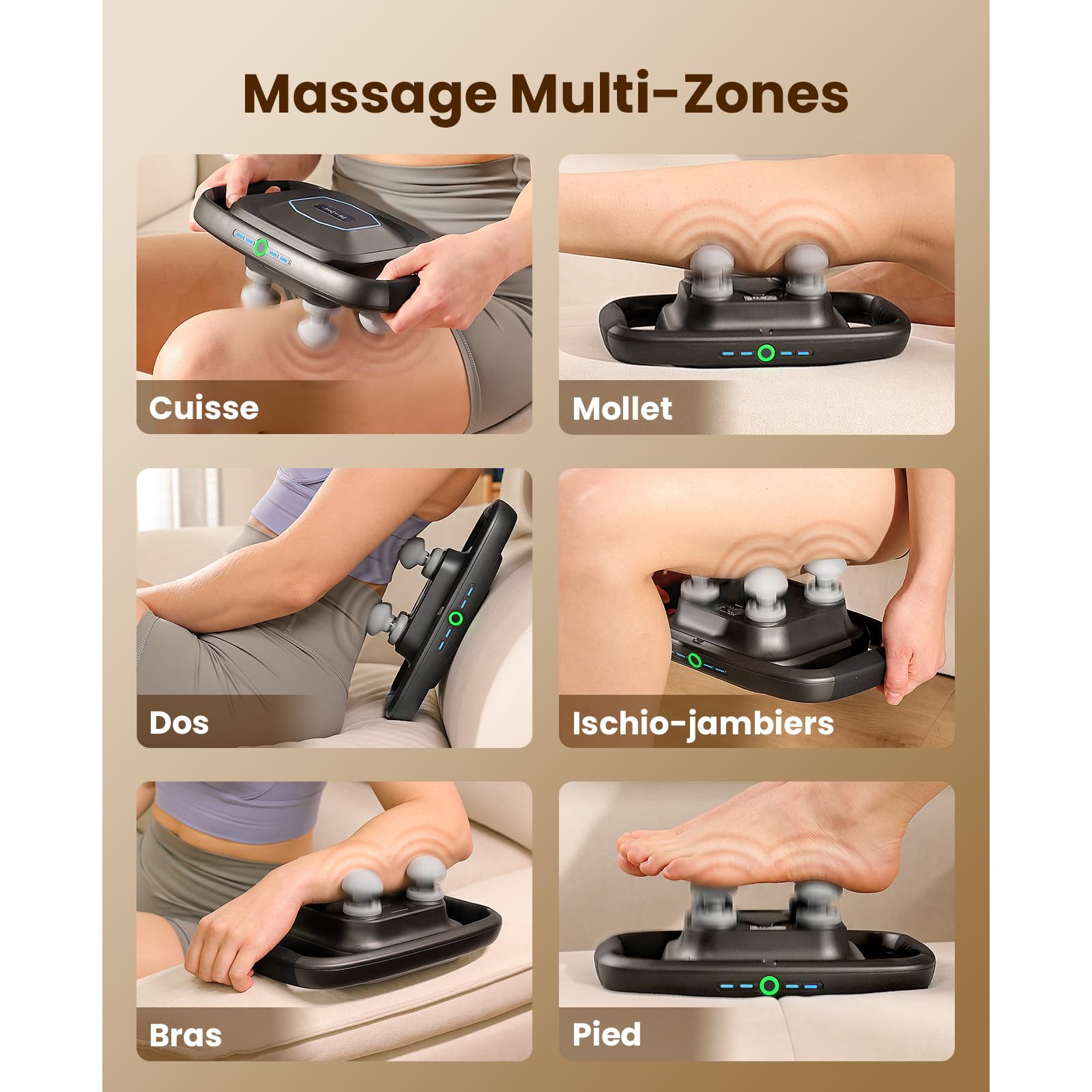 BOB AND BRAD TheraPanel Pistolet de Massage avec 4 Embouts | Masseur Musculaire pour Tissus Profonds avec Plaque de Massage des Fascias, Détente du Dos et Jambes, Massage à Percussion