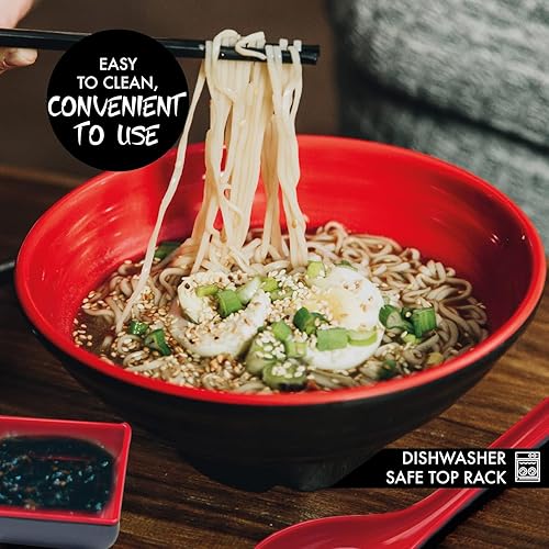 Miniatura 5 de Juego de cuencos para ramen, juego de sushi, juego de 2-8 piezas, incluye cuencos de melamina para ramen, palillos, cucharas y plato pequeño para