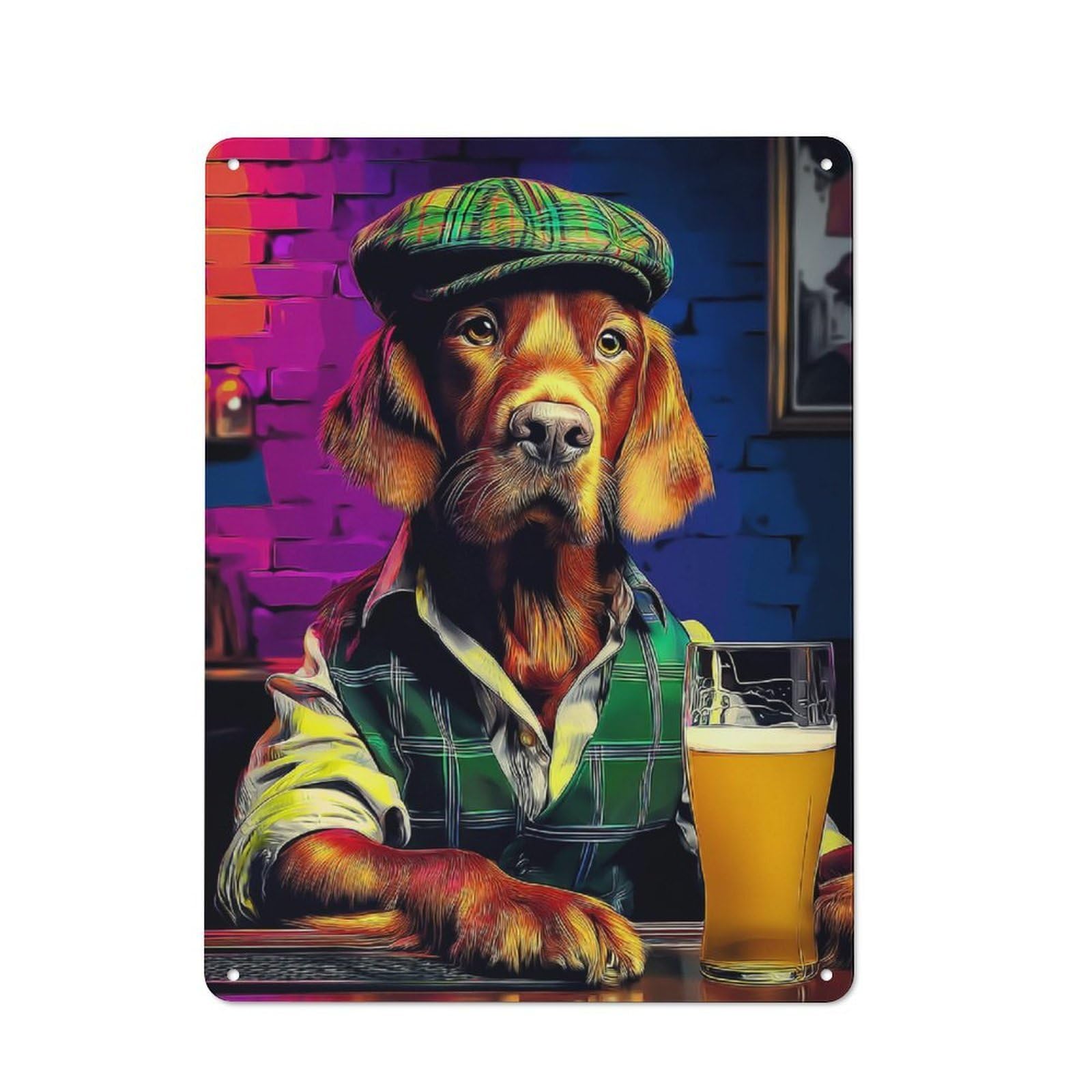 Junmoney Dog In Pub With Beer -2 Retro Metal Wall Sign 40X30cm For Café Or Home Bar, For Home Bar Enthusiasts, For Retro Home Interiors