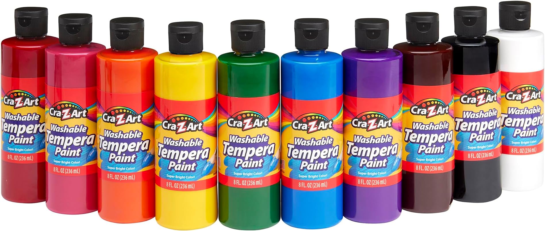 Cra-Z-Art Washable Tempera Paint Bulk Pack 10ct, Assorted Colors 8oz each bottle