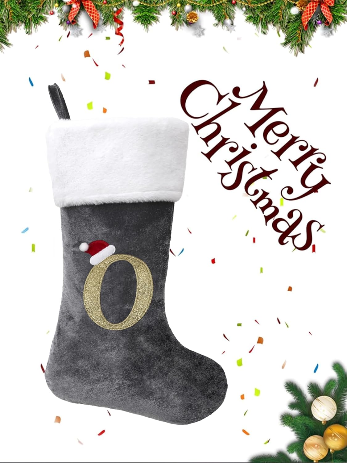 20 inches monogrammed christmas stockings with letters,super soft christmas stockings large monogram stockings red letter stockings for christmas holiday xmas gift… gray letter j