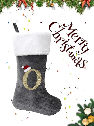 Miniatura 2 de Soporte para medias de Navidad con monograma de 20 pulgadas, color gris, con letras, medias de Navidad súper suaves, medias grandes con monograma,