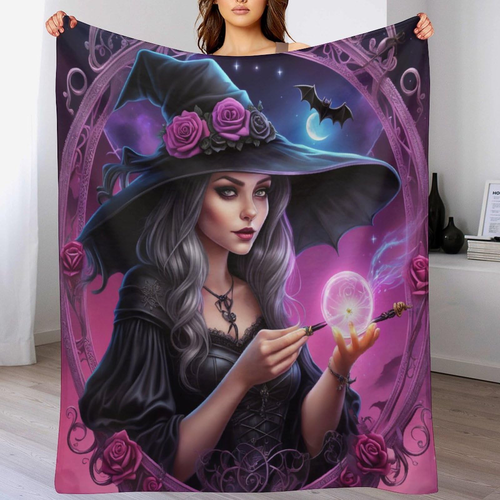 Plaid Sorcière d'Halloween couverture polaire flannel chaude idée cadeau pour lit et canapé