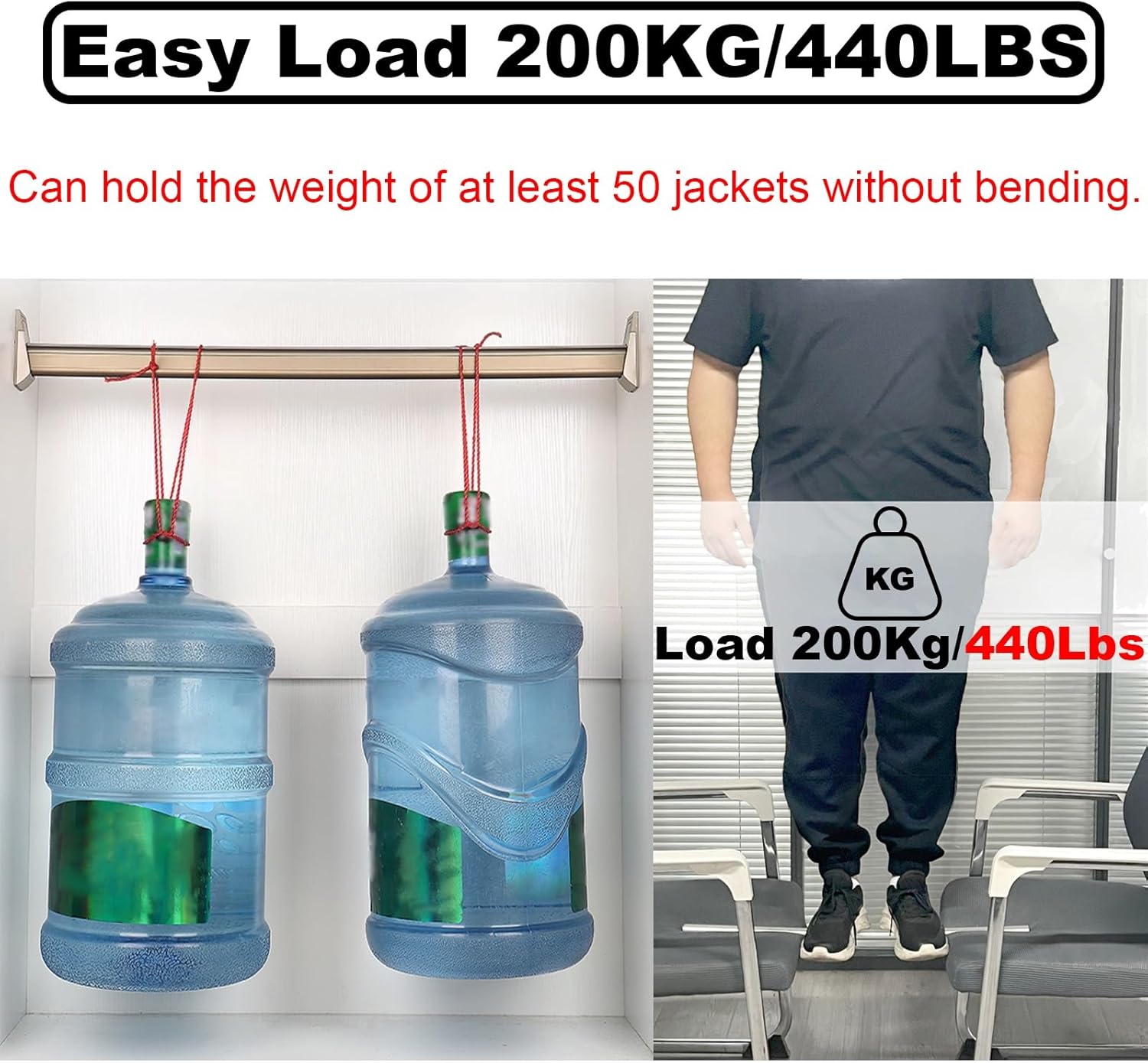 3 Pack Champagne Gold Clothes Rods, Wall Mounted Closet Rod Custom Cut to Size, Heavy-Duty Wardrobe Hanging Bar with Non-Slip Silent Strip(50in/127cm)