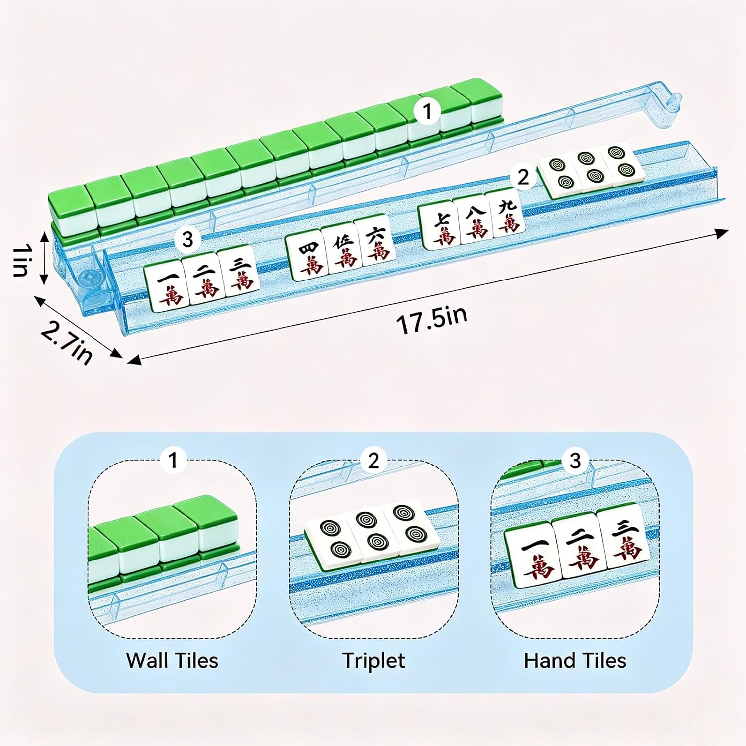 Set of 4 Mahjong Racks with Pushers with Beautiful Silver Glitter, Clear image 3