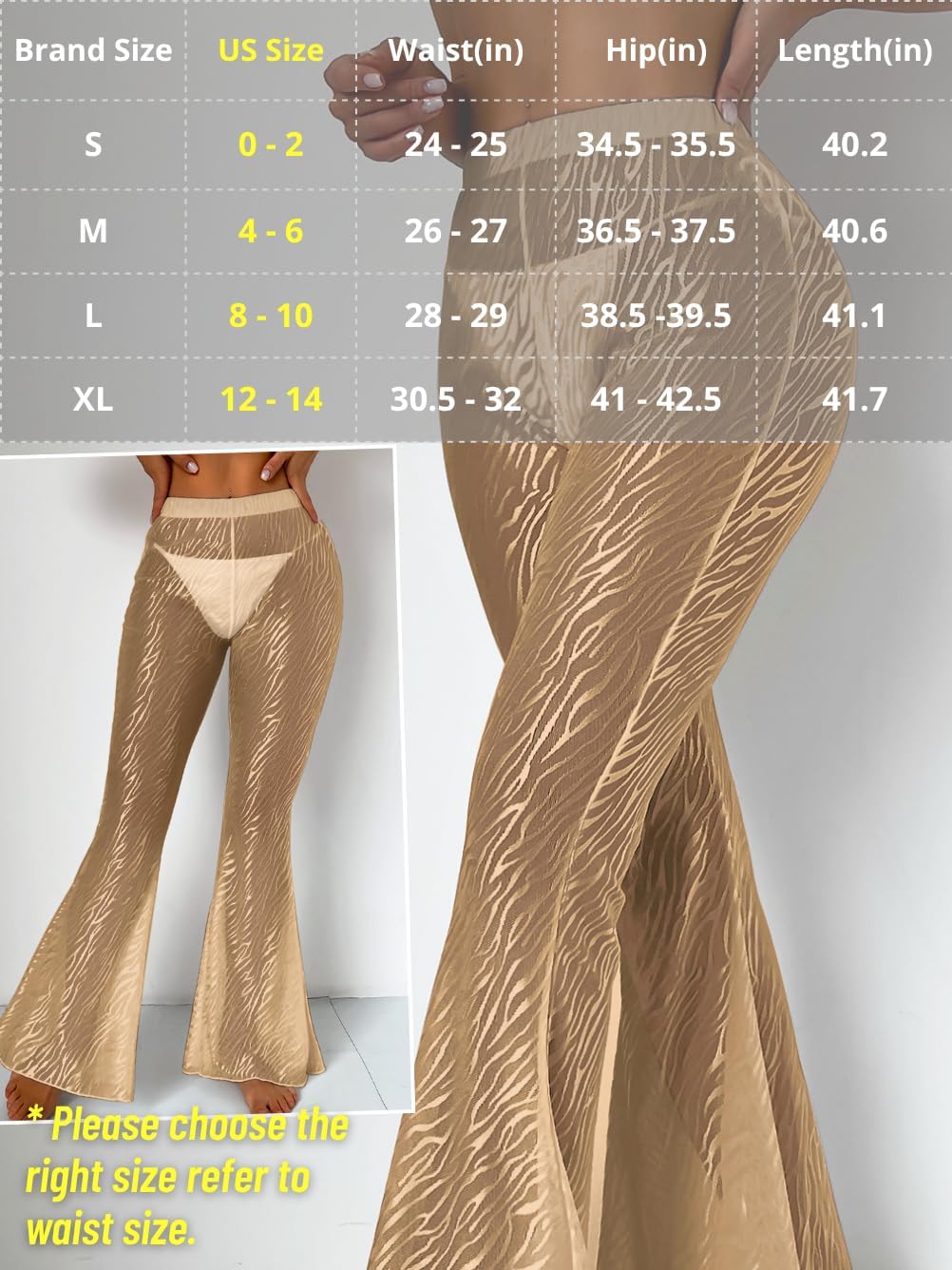 Women Sexy Mesh Flare Pants, Sheer See Through Bell Bottom Leggings, Beach Bathing Suit Cover Up Festival Rave Outfit - Image 6