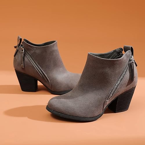 Miniatura 5 de Luoika Botines anchos para mujer, tacón medio extra ancho con cremallera lateral.