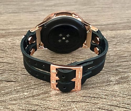 Miniatura 6 de Double Strap Black Leather Bracelet For Samsung Galaxy 42mm Watch Adjustable Size Band Rose Gold Jewelry Smartwatch Women Wristband