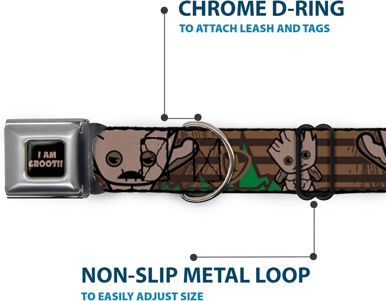 Buckle-Down DC-WMC128-L Seatbelt Dog Collar, Large, Guardians of The Galaxy: Groot, Multicolor