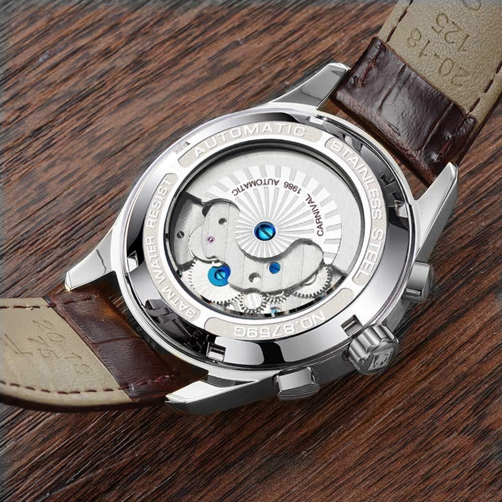 MASTOP Herren Tourbillon Automatik Mechanische Uhr Edelstahl Saphir Wasserdicht Leuchtende Leder Uhren