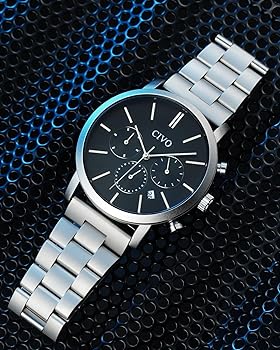 MEGALITH Orologio Uomo Acciaio Oro: Blu Cronografo Uomo 43mm Designer Fase Lunar