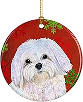 Vista 109 de Caroline's Treasures Dachshund copos de nieve rojos y verdes, adorno de cerámica de Navidad para colgar en el árbol de Navidad, decoración